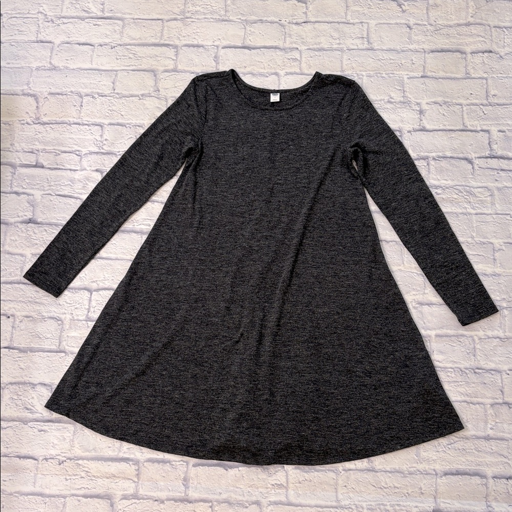 Old Navy Textured Knit Swing Dress Dark Heather Gray Long Sleeves Size Medium
